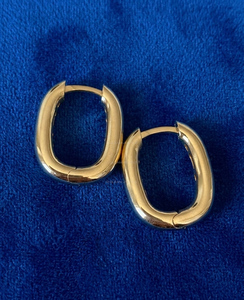 Pendientes de Aro Ovalados Semigruesos de Oro de 14K, Aros Minimalistas Gruesos y Alargados, Pendientes Geométricos Medianos en Forma de U, Aros para Uso Diario - Product Image 1