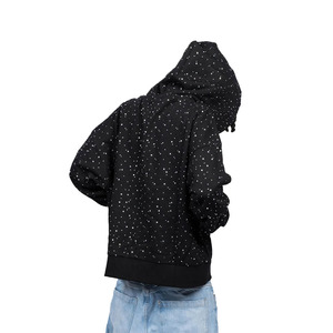 Chaqueta Cortavientos con Capucha para Hombre, Talla Grande, Negra con Estampado de Puntos, Cierre de Cremallera Frontal, Logotipo con Letras, Cuello Alto, Ropa Exterior de Poliéster - Product Image 2