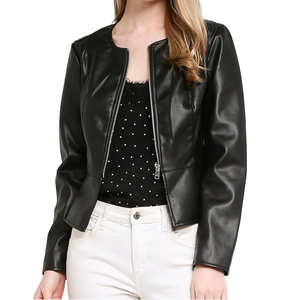 Veste moto en cuir véritable marron pour femme, coupe ajustée, fermeture éclair, col rabattable, style automne, longueur normale - Product Image 5