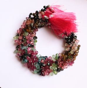 AAA Natural Multi Tourmaline Faceted Pear Shape Briolette 6x4-5x7 MM Pear Tourmaline Gemstone <b>Beads</b> 8 Inch Strand For Jewelry - Product Image 6