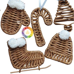 Adornos Navideños de Ratán Tejidos a Mano: Trineo, Calcetín y Guante de Ratán, Decoraciones Navideñas de Mimbre Natural para Venta al Por Mayor - Product Image 1