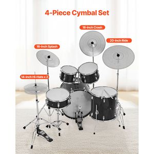 Set di Piatti a Basso Volume da 4 Pezzi per Batteristi - Hi-Hat Silenziosi (14"), Crash (16"), Ride (18") - Lega B20 - Product Image 2