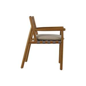 Chaise de salle à manger de luxe en teck massif avec accoudoirs et coussin tressé en cuir pour café, restaurant, hôtel - Product Image 6