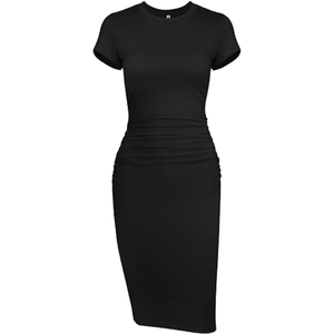 <b>Women</b>’s Bodycon Midi Dress, Ruched Short Sleeve Fitted Casual <b>Sundress</b>, Slim Fit Summer Dress for Everyday Wear - Product Image 1