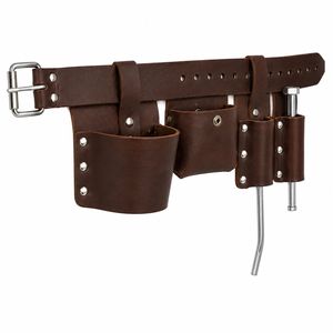 Ensemble de pochettes à outils ajustables en cuir véritable marron avec boucle en acier massif pour électricien, plombier et travaux en extérieur - Product Image 4