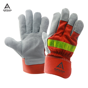 Gants de travail de sécurité AIFRAN en cuir de vachette fendu, orange haute visibilité, avec bande réfléchissante, ignifuges, vente en gros - Product Image 5