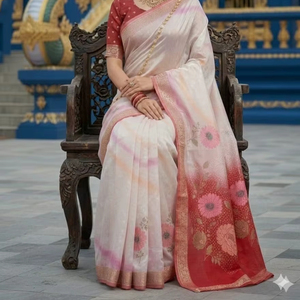 ชุดเสื้อส่าหรีผ้าไหมพรีเมียมพร้อมสวมใส่ ชุดแบบดั้งเดิมของอินเดีย/ปากีสถาน สำหรับงานปาร์ตี้ งานแต่งงาน งานดิวาลี ความยาวคลุมเท้า ไม่ยับ แห้งเร็ว - Product Image 1