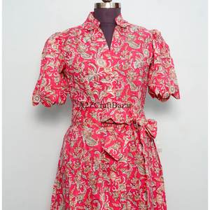 Robes maxi vintage pour femmes, coupe évasée, manches courtes, 100% coton, imprimé floral, robe ethnique et vêtements d'été respirants et confortables - Product Image 4