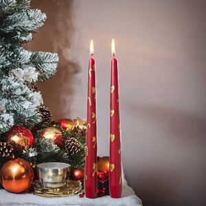 <b>Red</b> Taper <b>Candles</b> with Gold Hearts Candy Canes Soy & Paraffin Wax Smokeless Customized Fragrance Home Decoration for Christmas - Product Image 2