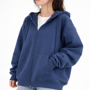 Sweat à capuche zippé uni de haute qualité pour femme, en molleton confortable et doux avec poches avant, sensation de chaleur - Product Image 1