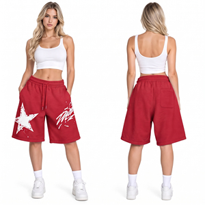 Shorts amples en molleton de coton pour femme, coupe décontractée, avec cordon de serrage à la taille et poches latérales, style oversize, OEM ODM - Product Image 1