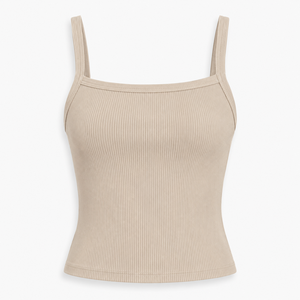 Débardeur court côtelé pour femme, en maille 95% coton, coupe ajustée, idéal pour l'été et l'entraînement, vente en gros OEM ODM 100g - Product Image 3