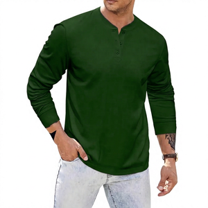 เสื้อยืดลำลองผู้ชายแขนยาวคอวีผ้าถักสีพื้นทรงปกติสีดำ - Product Image 5