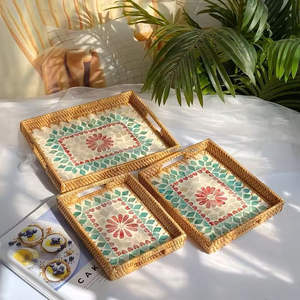 Plateau en rotin incrusté de nacre artistique pour centres de table décoratifs avec options OEM, léger et écologique, Vietnam - Product Image 4