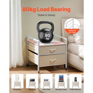Support de mini-réfrigérateur de 176 lb avec 2 tiroirs et 4 roulettes pivotantes, chariot de rangement mobile, table pour mini-réfrigérateur - Product Image 3