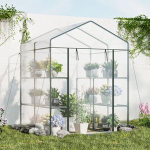 Serre de jardin à 8 étagères et 4 niveaux avec couverture en PVC et porte zippée enroulable pour l'entretien du jardin et le rangement - Product Image 1