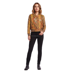 Chaqueta Bomber de Piel Sintética con Estampado de Serpiente para Mujer, Cierre de Cremallera, Estilo Otoñal, Cuello Camisero - Product Image 5