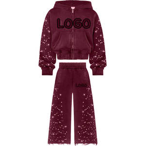 Women's Orange Rhinestone Hooded Tracksuit Full Sleeve Zipper Closure Casual Sweatshirt and Pants Set Loose Fit Autumn Wear - Product Image 4