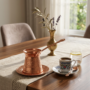 Cafetera Turca de Cobre Puro de Lujo con Grabado Arabesco Otomano, Cezve, Briki Griega para Estufa con Asa de Metal Fundido, Directo de Fábrica - Product Image 4