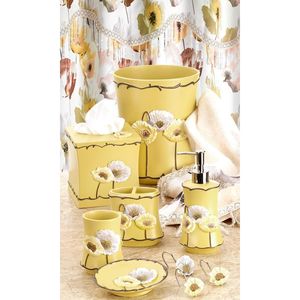 Set Moderno di 4 Accessori Bagno Poppy Fields Giallo con Dispenser Sapone Liquido, Bicchiere, Porta Spazzolino e Portasapone - Product Image 3