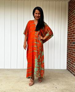 Orange <b>Green</b> Tie <b>Dye</b> Kaftan Womens Fall <b>Clothing</b> Boho Moroccan Caftan - Product Image 4