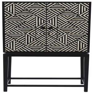 Luxury Modern Bone Inlay Wooden <b>Cabinet</b> with Geometric Pattern | Handmade Double Door <b>Storage</b> Console for Living Room <b>Bedroom</b> - Product Image 3