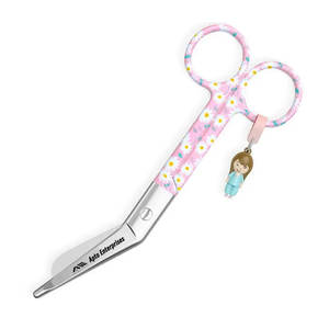 Ciseaux à bec de canard manuels en acier inoxydable avec motif marguerites sur fond rose – Coupes rapides et précises pour usage hospitalier - Product Image 1