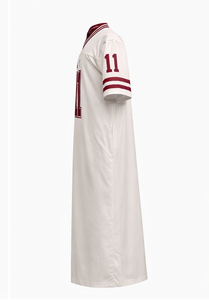 Thobe Islámico Personalizado para Hombre, Estilo Fútbol |   Proveedor de Thobes Deportivos OEM con Cuello a Rayas y Nombre y Número Personalizados - Product Image 2