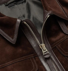 Brown <b>Suede</b> Motorcycle <b>Jacket</b> With Zipper Closure Turn-down Collar Full Sleeve Regular Fit Autumn Men's Outerwear - Product Image 5