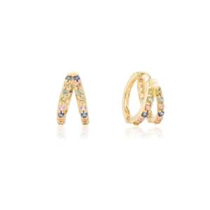 14K Rose Gold Multi Sapphire Huggie Hoop Earrings with Geometric Cuff Style - Product Image 3