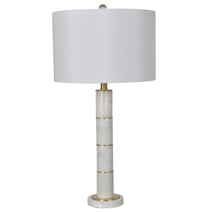 Lampe de table en marbre de luxe avec un design de colonne segmentée élégante, un abat-jour en forme de tambour et une sophistication intérieure moderne - Product Image 3