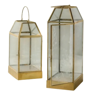 Geometric <b>Gold</b> Trapezoid Metal Candle <b>Lantern</b> Clear Glass Wedding Table Centerpiece Decorative Hanging <b>Lanterns</b> With Wire Handle - Product Image 5