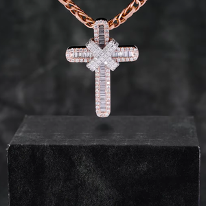 Colgante de Moissanita con Corte Baguette y Redondo, Diseño Cruzado, Estilo Hip Hop, Plata 925, Iced Out, Colgante de Fe Religiosa, Collar - Product Image 4