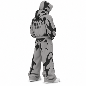 Ensemble de survêtement streetwear unisexe personnalisé en molleton épais à capuche, coupe oversize, avec fermeture éclair intégrale, pantalon de survêtement ample, couleur unie, design 2-en-1, vente en gros - Product Image 4