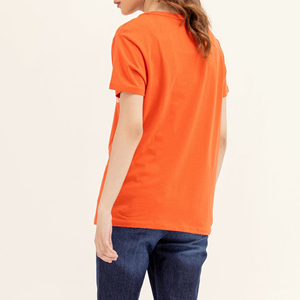 T-shirt à manches courtes pour femme, col rond, orange, avec impression de logo blanc, décontracté, printemps-été, 100% coton, coupe classique - Product Image 5