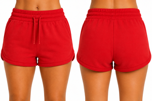 Wholesale Women's <b>Red</b> Polyester/Cotton Blend Anti-Wrinkle Elastic Waist Low Rise Athletic Casual <b>Shorts</b> Custom Logo Waist OEM - Product Image 5