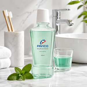 Custom 300ml Flat PET Mouthwash <b>Bottle</b> Clear Amber <b>Pink</b> White Plastic Oral Care Packaging with Screw Cap Vietnam Factory - Product Image 5