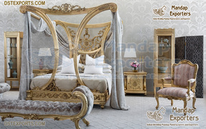 Ensemble de meubles de chambre à coucher en teck sculpté de qualité supérieure, ensemble de chambre à coucher à baldaquin en teck, lit double en teck standard, États-Unis - Product Image 6