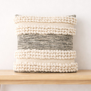 Housse de coussin douce en coton tufté style bohème, 20x20 pouces, faite à la main, tissée, avec fermeture éclair, pour décor de lit, style marocain, en laine, vente en gros - Product Image 4