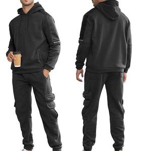Ensemble de survêtement décontracté à capuche pour homme, chaud, deux pièces, pour l'hiver, mode, sport, 100 % coton, vêtements de loisirs, fermeture à cordon - Product Image 1