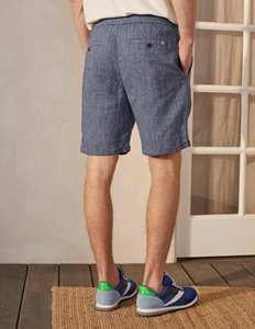 Shorts Bermuda en Lin et Coton Bleu pour Homme, Taille Mi-Haute avec Cordon de Serrage, Style Décontracté, Couleur Unie, Tissu Respirant - Product Image 2