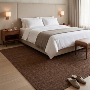 Tapis DECORDEC en laine marron chocolat, texturé uni, antidérapant, écologique, minimaliste, à poils moyens, pour salon - Product Image 3
