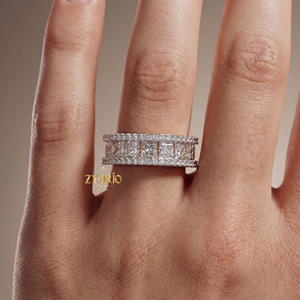 Luxury Rose Gold Triple Row Lab Grown Diamond Eternity Band Princess Cut Center Pave Border Engagement Wedding <b>Ring</b> <b>Large</b> Zyorio - Product Image 3