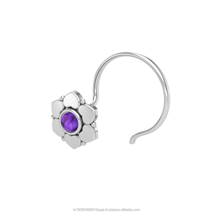 Pendiente de Nariz con Amatista Redonda en Plata de Ley 925, Estilo Indio, para Mujeres y Niñas - Product Image 2