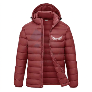 Men's <b>Red</b> <b>Hooded</b> <b>Jacket</b> With Wing Logo Zipper Windproof Winter Casual Wear - Product Image 1
