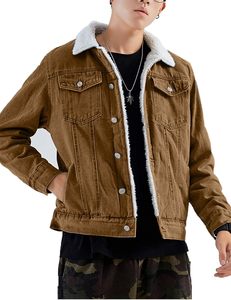 Men's Lapel Sherpa <b>Fleece</b> <b>Lined</b> Thicken Denim Jean Trucker <b>Jacket</b> Coats - Product Image 1