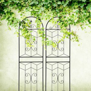 Set di 2 tralicci da giardino in metallo neri antiruggine da 180 cm x 50 cm per piante rampicanti, supporto per fiori da esterno - Product Image 5