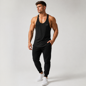 Breathable <b>Mesh</b> Fabric Eco-Friendly Quick Dry Casual Drop Shoulder Design Stringer Tank <b>Top</b> Custom Puff Print Logo Wholesale - Product Image 2