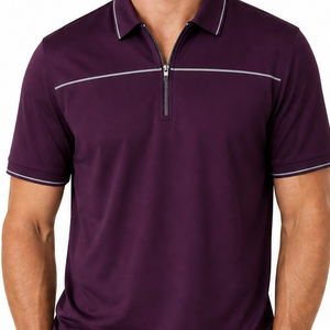 Camisa Polo Clásica Personalizada en Morado con Ribete Gris Claro, Camisa de Cierre de Cremallera para Hombre, Jersey Deportivo de Golf de Secado Rápido - Product Image 2