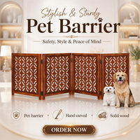 Barrière pour chien en bois décorative, autoportante, pliable, barrière de sécurité pour animaux de compagnie, clôture intérieure pour chiot avec design sculpté